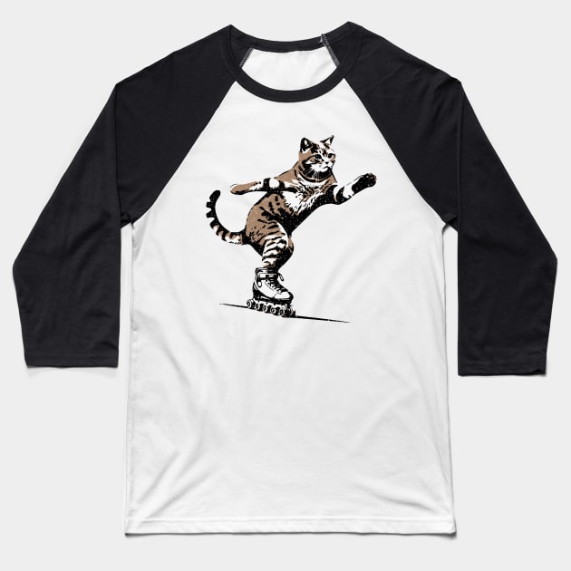 Rollerblading Cat Baseball T-Shirt by JSnipe